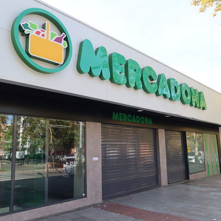 A Mercadona supermarket with closed shutters