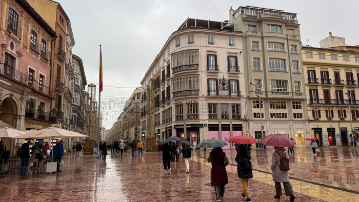 Central Malaga with umbrellas.