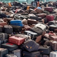 Missing luggage piled up at Madrid airport.