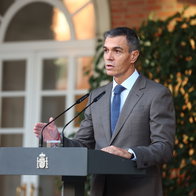 Spain's PM Pedro Sánchez during a declaration outside Moncloa