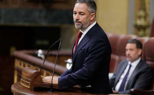 Spains far right leader Santiago Abascal in congress