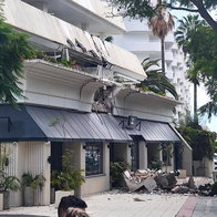 remnants of fallen concrete corniche