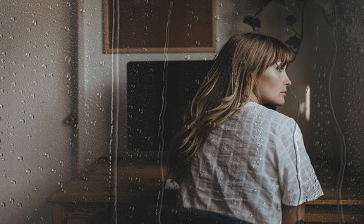 Woman looking through a rain-covered window as Airbnb introduces new holiday rain insurance
