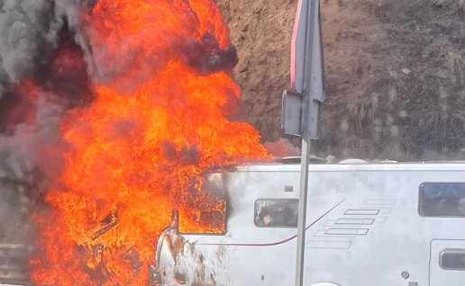 Motorhome ablaze.