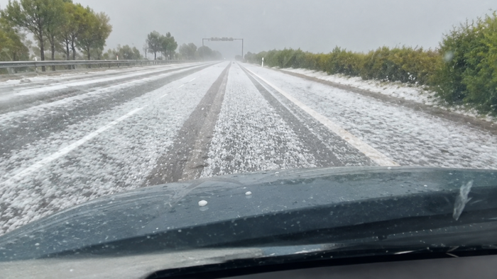 Hail storm on road between Guadix and Almeria on A92.
