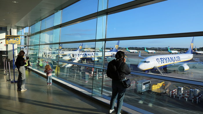 Ryanair aircraft parked at Dublin Airport, where an EU court ruling has upheld the annual passenger cap.