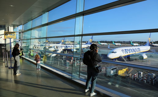 Ryanair aircraft parked at Dublin Airport, where an EU court ruling has upheld the annual passenger cap.