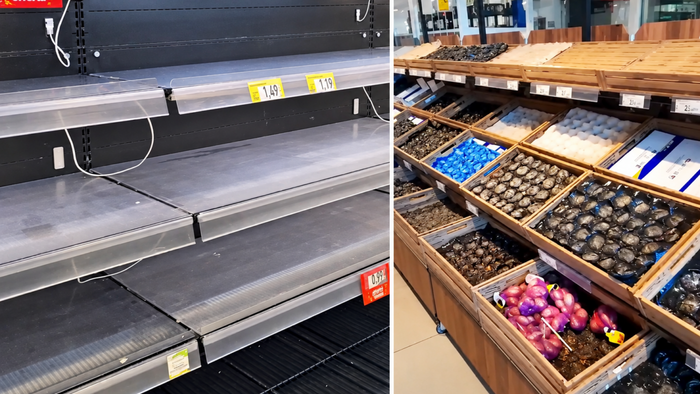 Supermarket shelves empty in Italy.