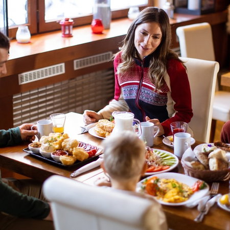 Family eating at restaurant