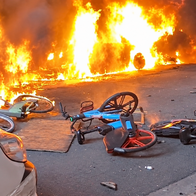 Cars burn in Paris