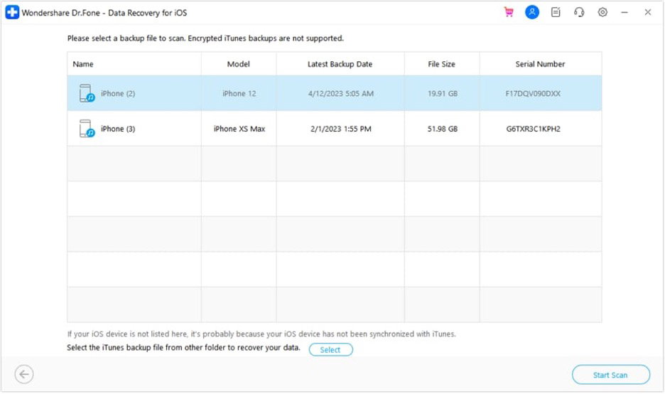 Screenshot from Wondershare on how to recover iTunes