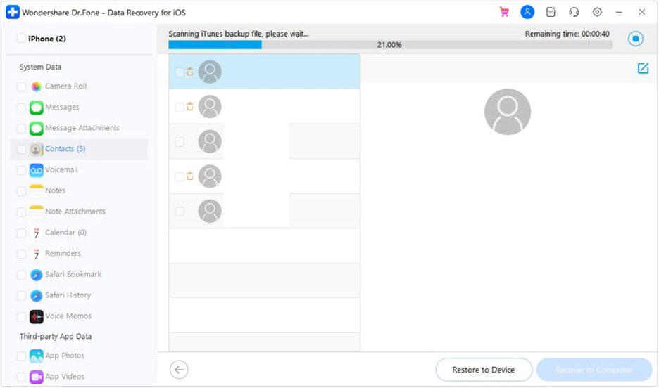 Screenshot recover selected data