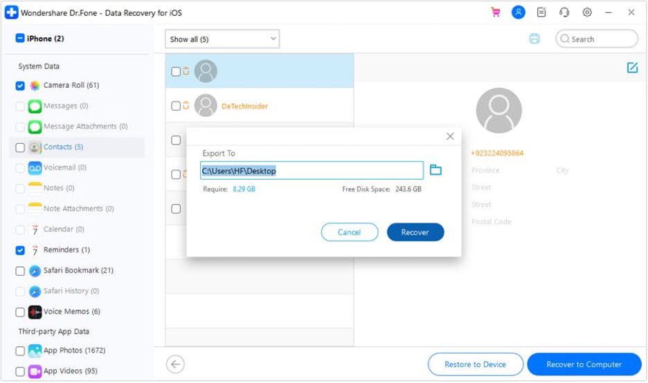 Screenshot recover selected data