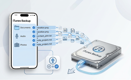 AI style image of a mobile phone and back up drive