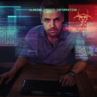 Shot of a young man looking up at messages on a virtual screen