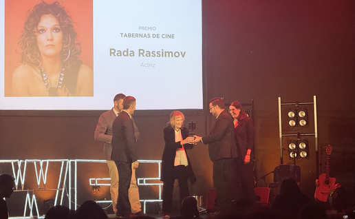 Rada Rassimov on stage at the Almería Western Film Festival opening ceremony receiving her 'Tabernas de Cine' award.