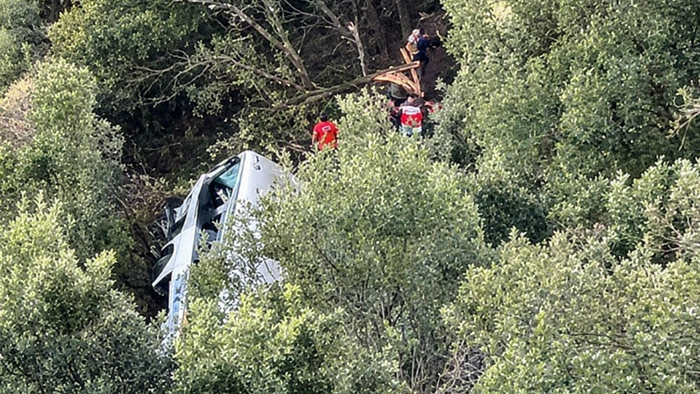Bus veered off road in mountains in Catalonia.