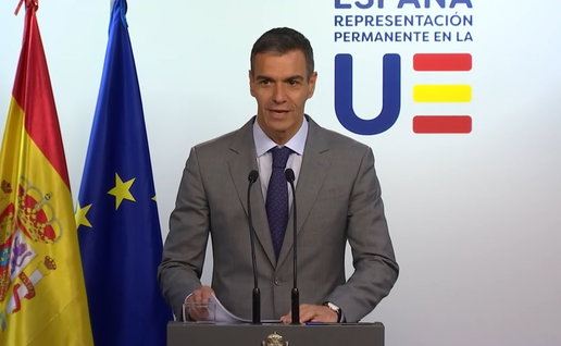 Pedro Sánchez speaking at a press conference following the EU summit in Brussels.