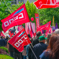 Members of workers unions protesting during a street manifestation in Spain