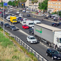 A long road block due to a traffic jam on the outskirts of Madrid