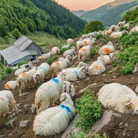 Sheep grazing on french mountains