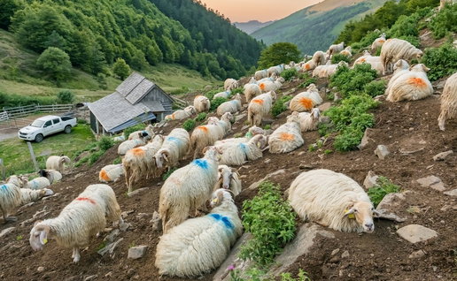 Sheep grazing on french mountains