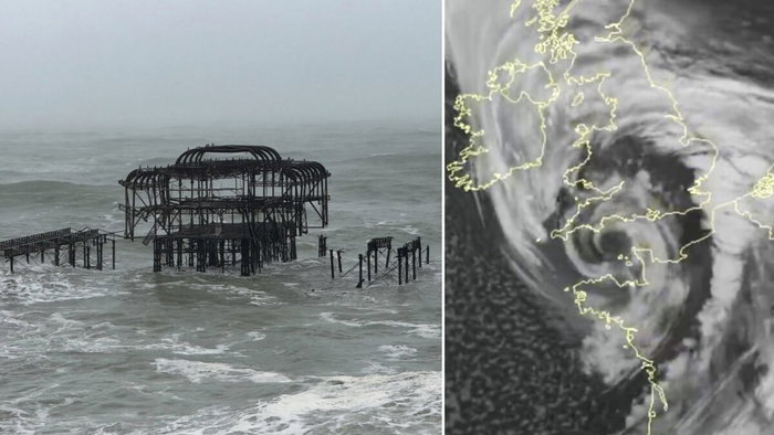 Brighton Pier damaged and weather map