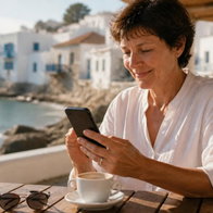 Woman on her mobile phone whilst away on holidays abroad