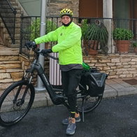 David with his bike on his journey and pilgrimage.