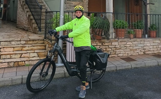 David with his bike on his journey and pilgrimage.