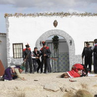 Actors in 19th century costume perform a bandit scene during El Burgo’s Pasión Bandolera festival in Málaga.