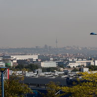 Madrid skyline under a hazy sky, with reduced visibility across the Spanish capital.