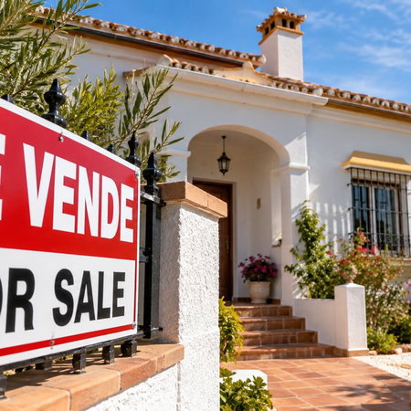 Spanish house with a large Se Vende and For Sale sign outside, illustrating a disputed property sale in Spain.